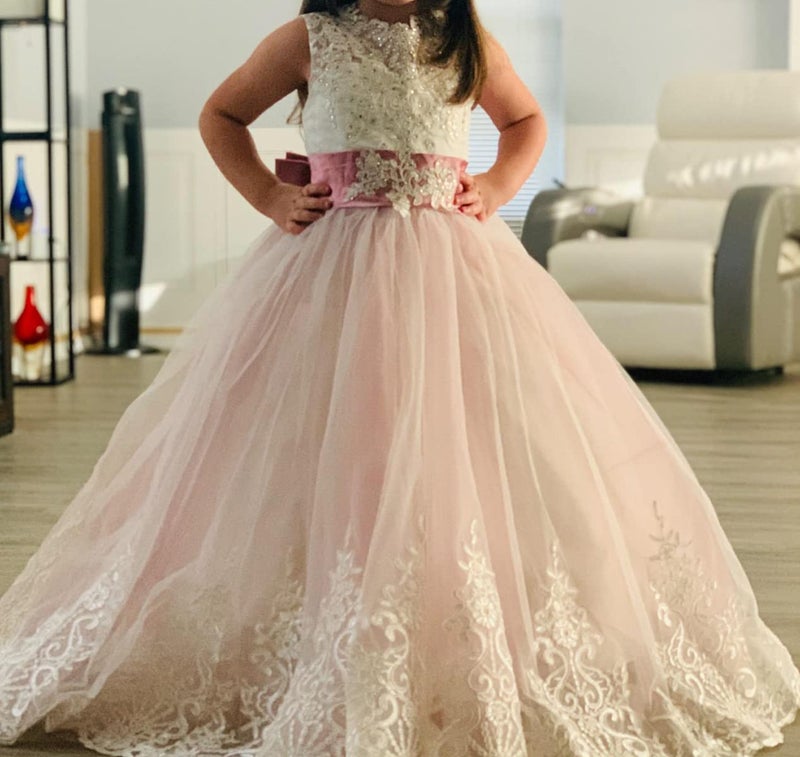 WDE Princess Pale Pink Long Girls Pageant Dresses Kids Prom Puffy Tulle Ball Gown US 12 - Image 2